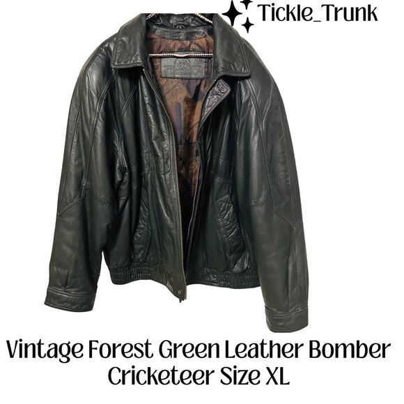 Cricketeer Other - Vintage Cricketeer Forest Green Leather Bomber Jacket - XL